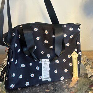 Alice + Olivia Daisy Floral Duffle Bag for Women Black White Yellow Strap